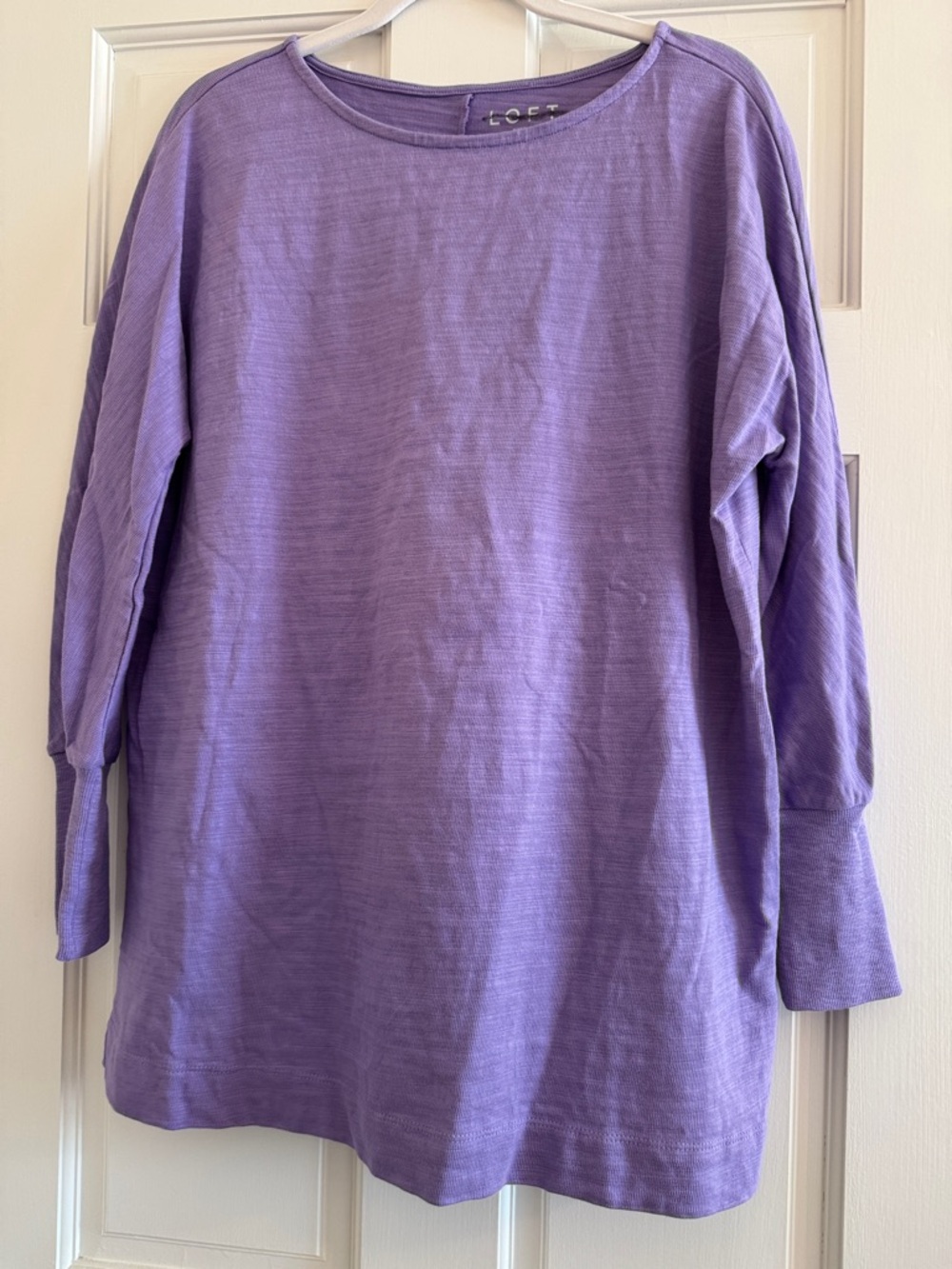 LOFT Lavender Purple Boatneck Long Sleeve Top 100% Cotton Full Length